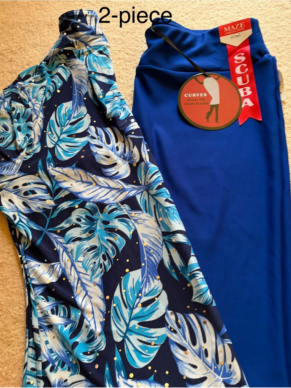 2-pc Scuba Pencil Skirt - Royal Blue & matching blouse with sparkles
